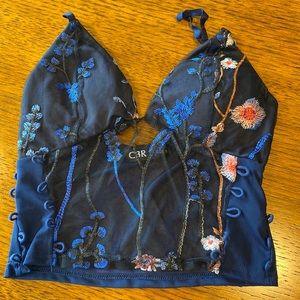 Blue with floral S crop top